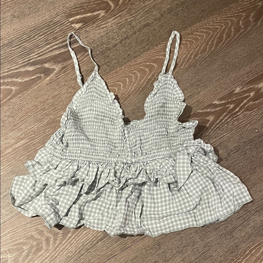 Green Gingham Ruffle Women’s Top